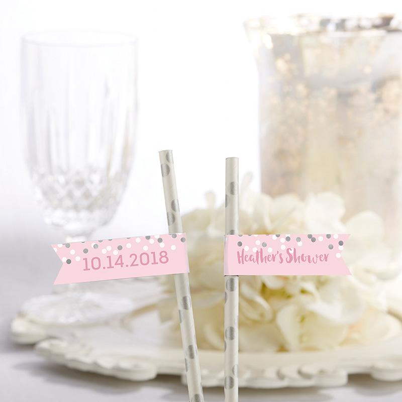 Personalized Party Straw Flags - It's a Girl!