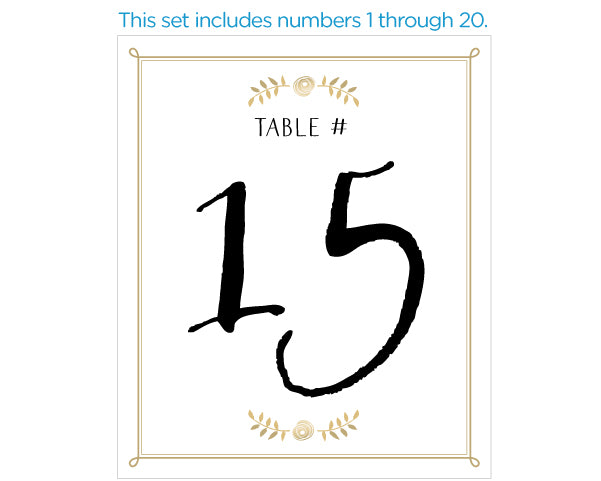 Wine Label Table Numbers - Classic Wedding (1-20)