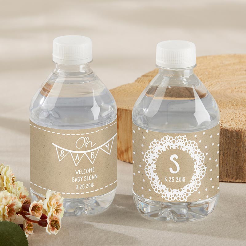Personalized Water Bottle Labels - Baby Shower Chevron
