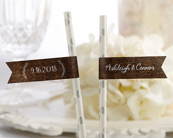 Personalized Party Straw Flags - Rustic Charm Wedding
