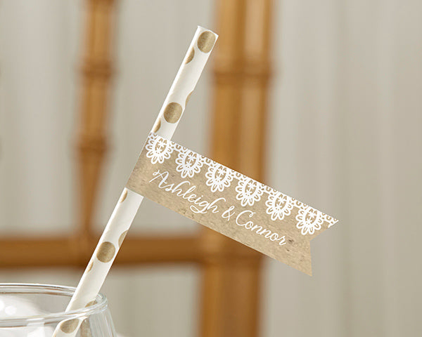 Personalized Party Straw Flags - Rustic Charm Wedding