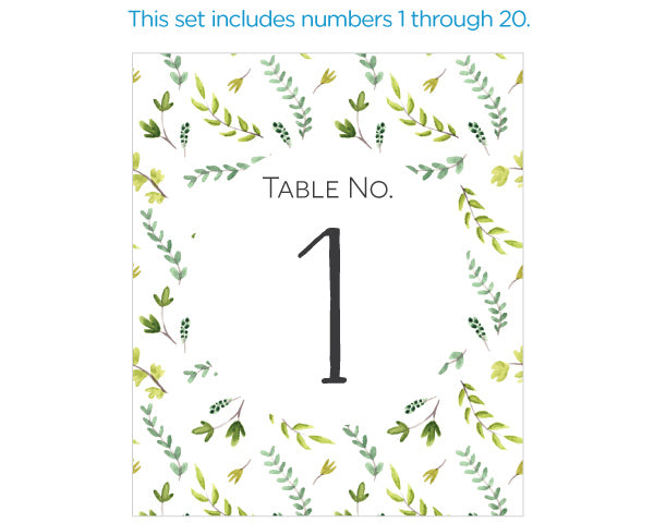 Wine Label Table Numbers - Botanical Garden (1-20)