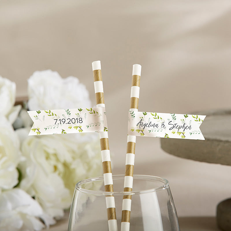 Personalized Party Straw Flags - Botanical Garden