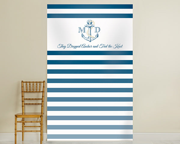Personalized Photo Backdrop - Nautical Wedding - Royal Blue Stripe Main Image, Kate Aspen | Photo Backdrops