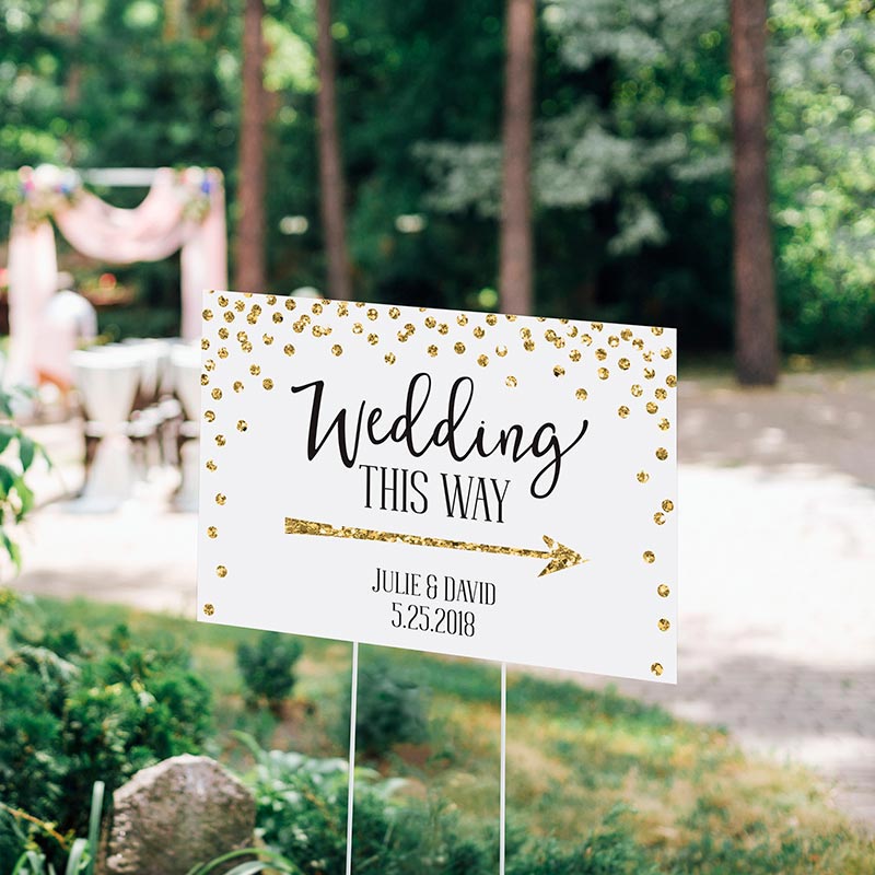 Personalized Directional Sign (18x12) - Gold Glitter Wedding