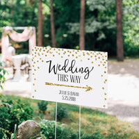 Thumbnail for Personalized Directional Sign (18x12) - Gold Glitter Wedding