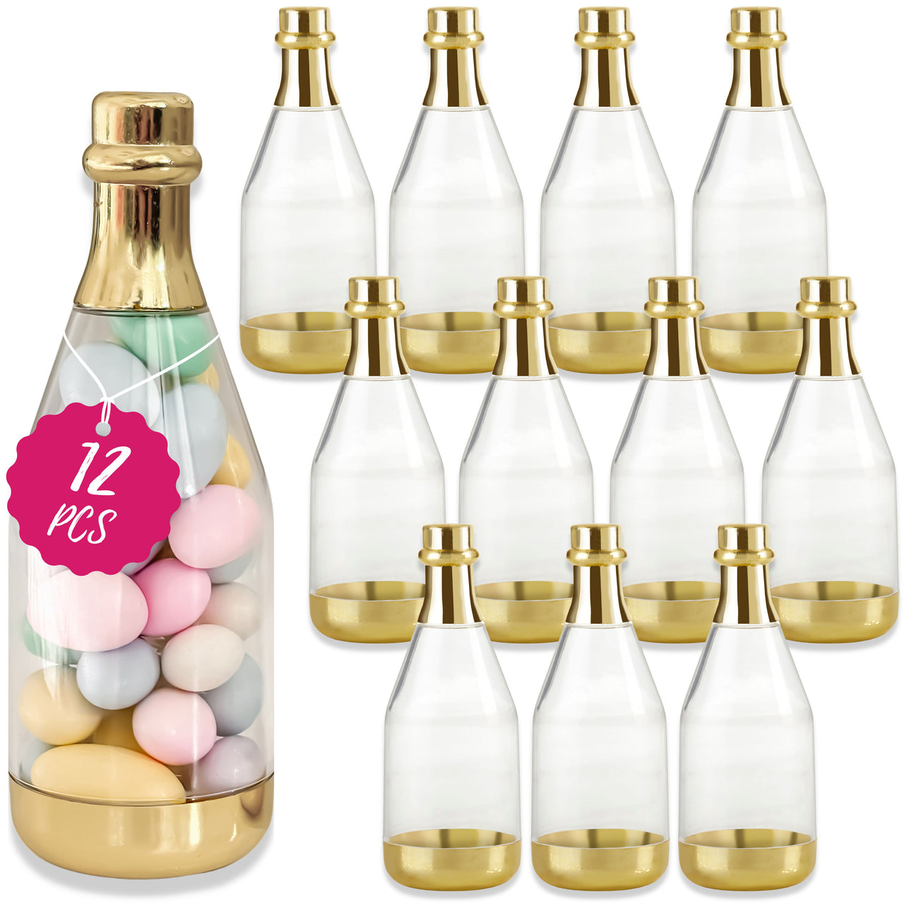 Gold Metallic Champagne Bottle Favor Container - Medium (Set of 12) Main Image, Kate Aspen | Favor Container