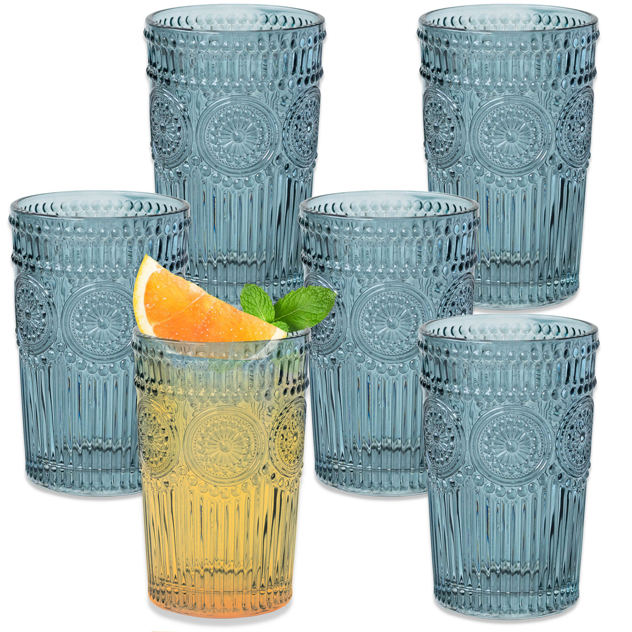 13 oz. Vintage Textured Smoke Blue Glass (Set of 6) Alternate Image 8, Kate Aspen | Drinking Glasses