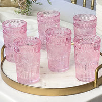 Thumbnail for 13 oz. Vintage Textured Pink Glass (Set of 6) Alternate Image 2, Kate Aspen | Drinking Glasses