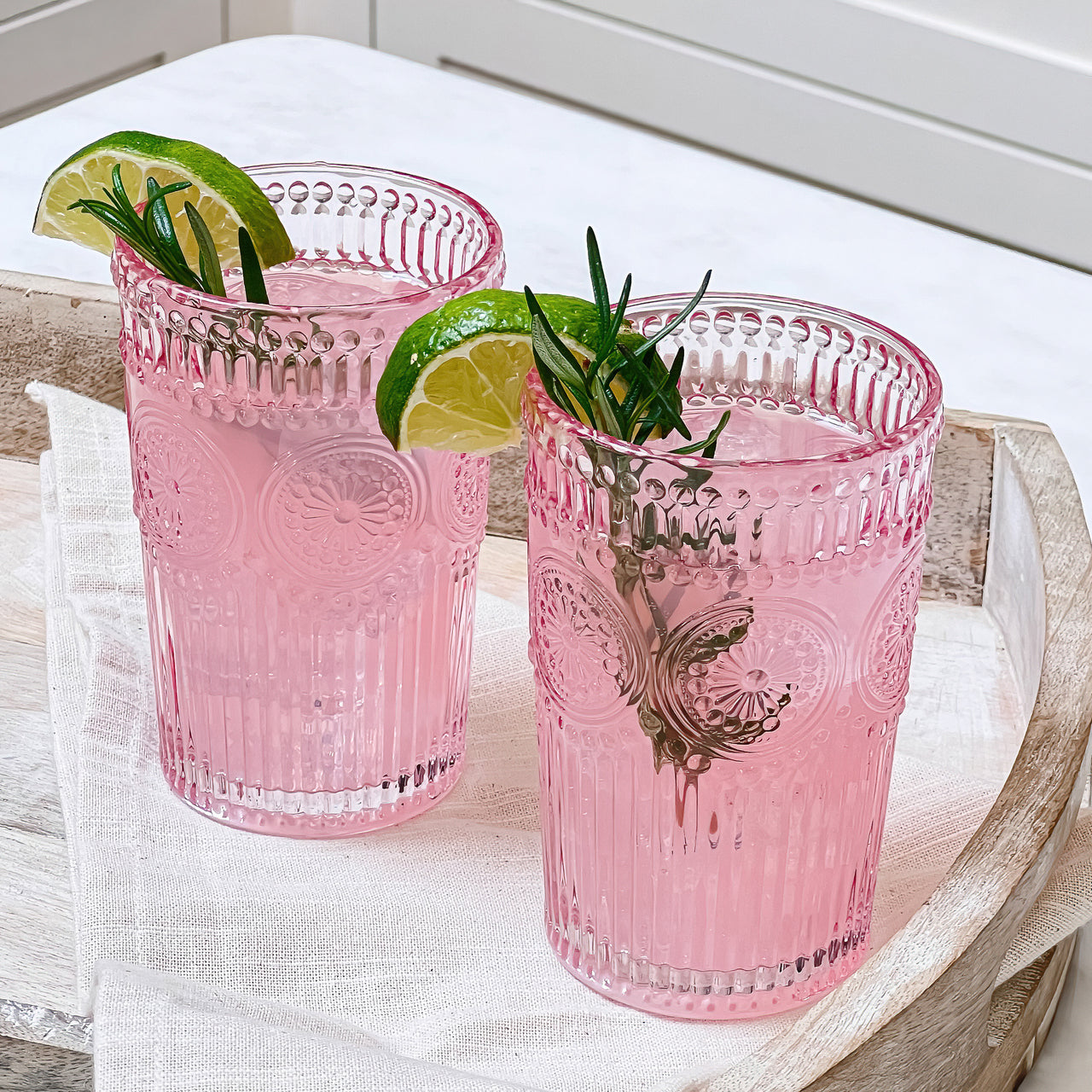 13 oz. Vintage Textured Pink Glass (Set of 6) Alternate Image 3, Kate Aspen | Drinking Glasses