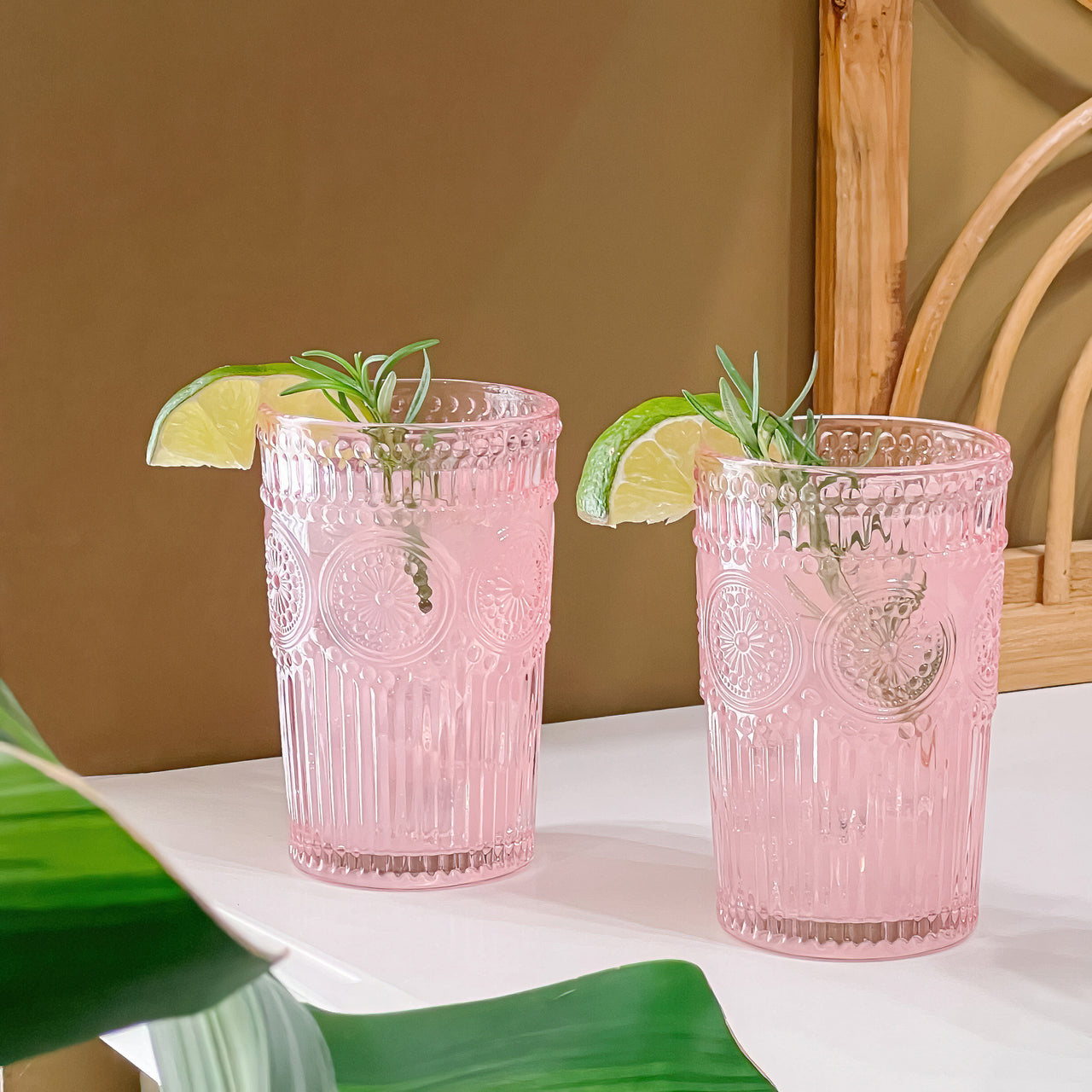 13 oz. Vintage Textured Pink Glass (Set of 6) Main Image, Kate Aspen | Drinking Glasses