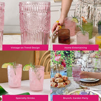 Thumbnail for 13 oz. Vintage Textured Pink Glass (Set of 6) Alternate Image 5, Kate Aspen | Drinking Glasses