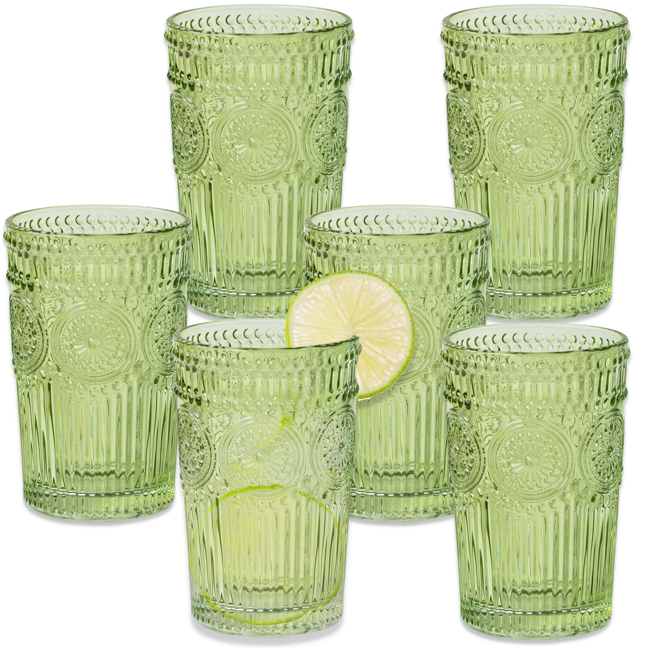 13 oz. Vintage Textured Sage Green Glass (Set of 6) Alternate Image 8, Kate Aspen | Drinking Glasses