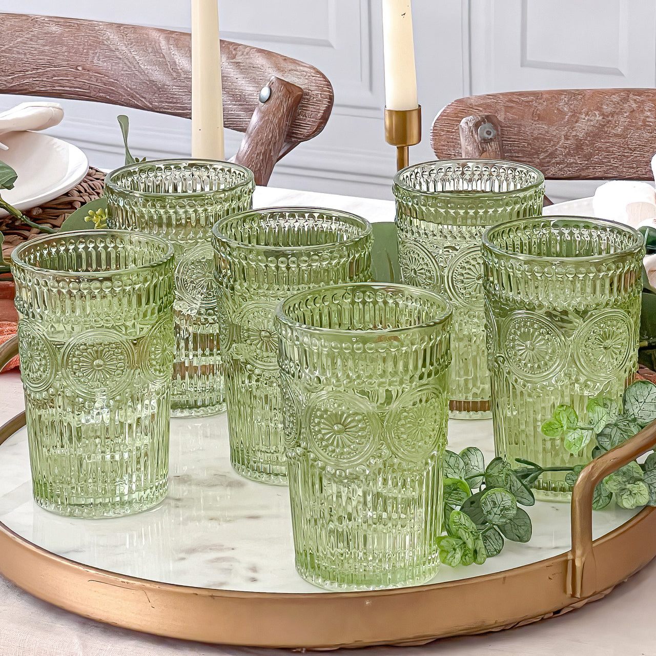 13 oz. Vintage Textured Sage Green Glass (Set of 6) Alternate Image 2, Kate Aspen | Drinking Glasses