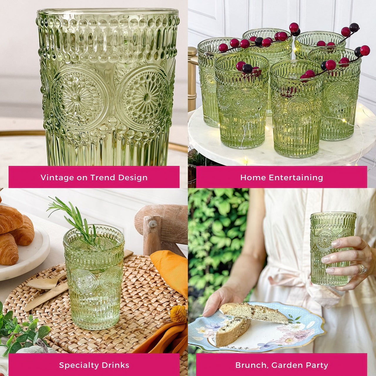 13 oz. Vintage Textured Sage Green Glass (Set of 6) Alternate Image 6, Kate Aspen | Drinking Glasses