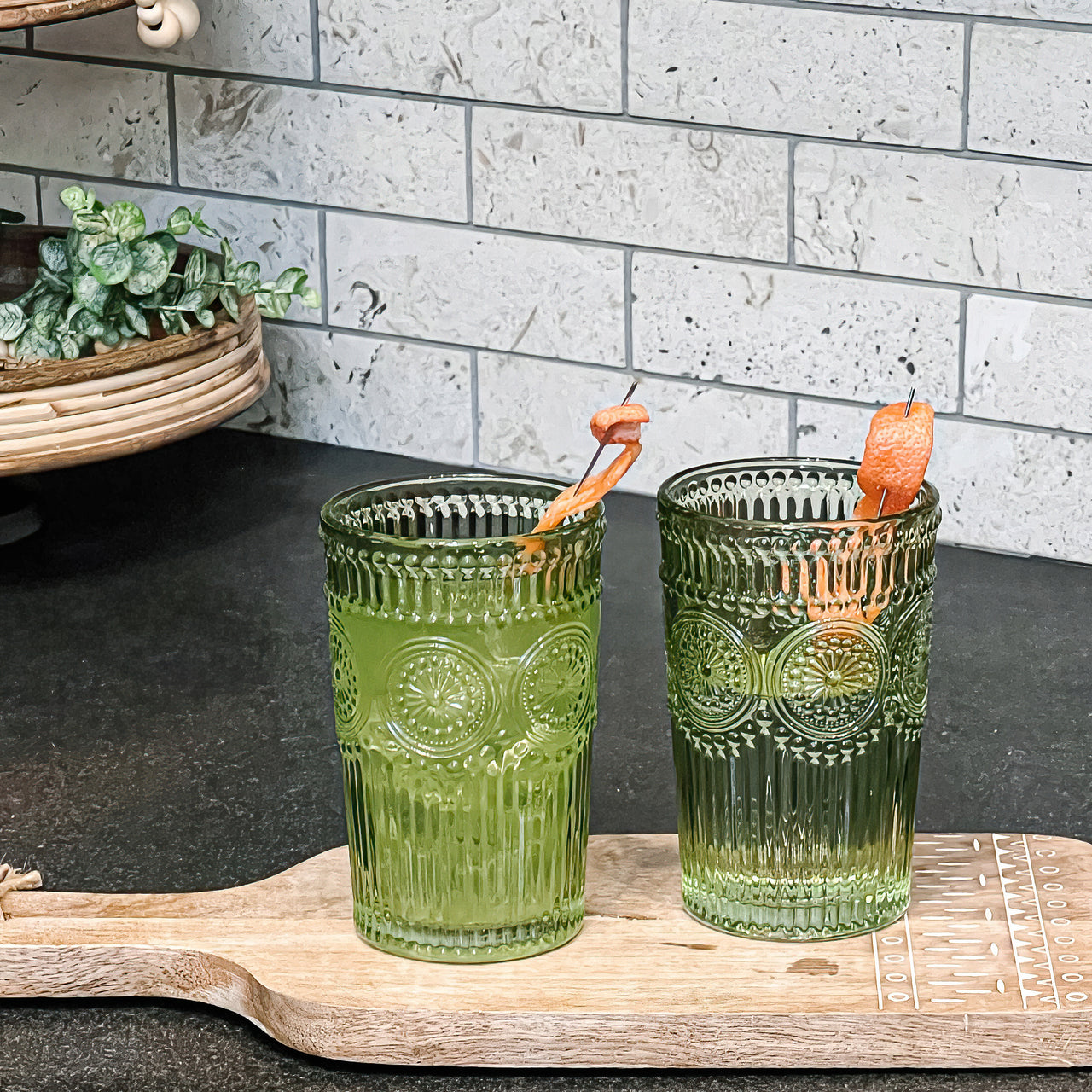 13 oz. Vintage Textured Sage Green Glass (Set of 6) Alternate Image 3, Kate Aspen | Drinking Glasses