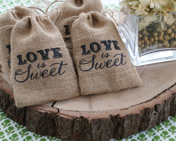 Love is Sweet Burlap Drawstring Favor Bag (Set of 12)