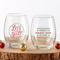 Thumbnail for Red & Green Christmas 15 oz. Stemless Wine Glass (Set of 2)