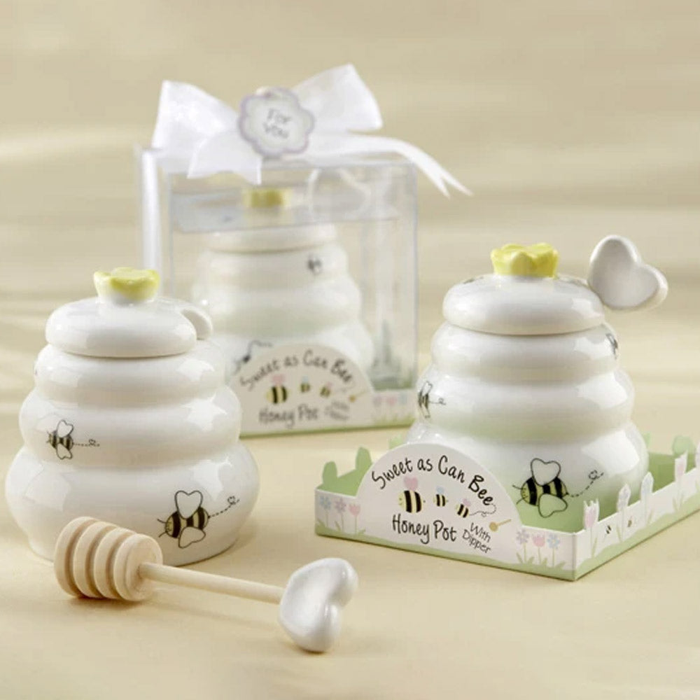 Sweet As Can Bee Ceramic Honey Pot with Wooden Dipper